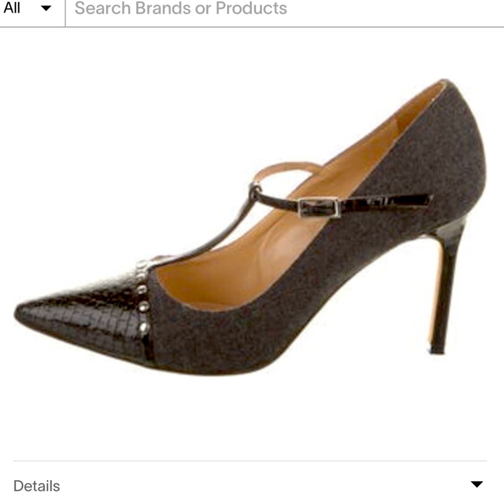 Manolo Blahnik Grey and black snake skin, cap toe studded heels - Picture 1 of 9